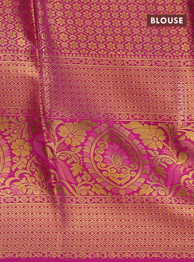Pure kanchipuram tissue silk lehenga dhawani dual shade of candy pink and pink with allover zari woven brocade floral weaves and long rich zari woven border