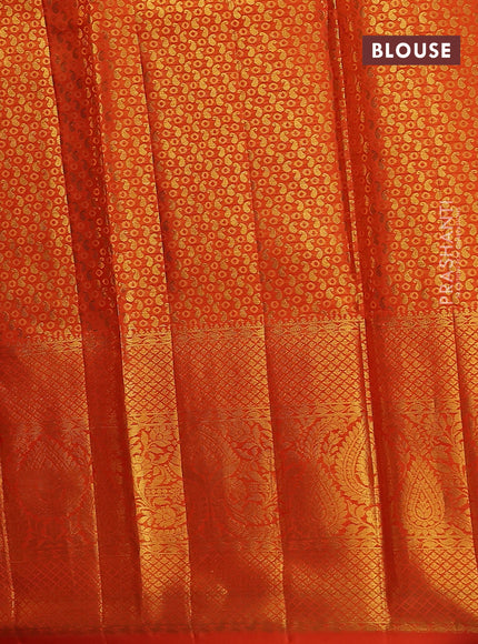 Pure kanchipuram tissue silk lehenga dhawani wine shade and orange with allover zari woven brocade weaves and long rich zari woven border