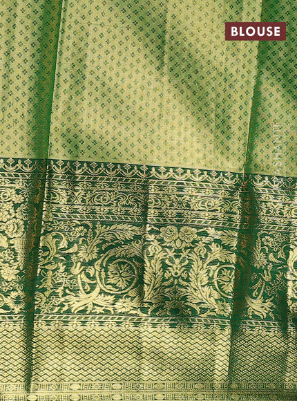 Pure kanchipuram tissue silk lehenga dhawani dual shade of peach and green with allover zari woven brocade floral weaves and long rich zari woven border