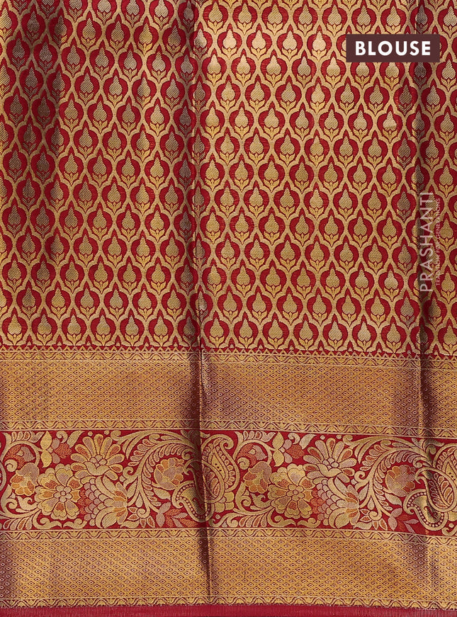 Pure kanchipuram tissue silk lehenga dhawani light blue and red with allover zari woven brocade floral weaves and long rich zari woven border
