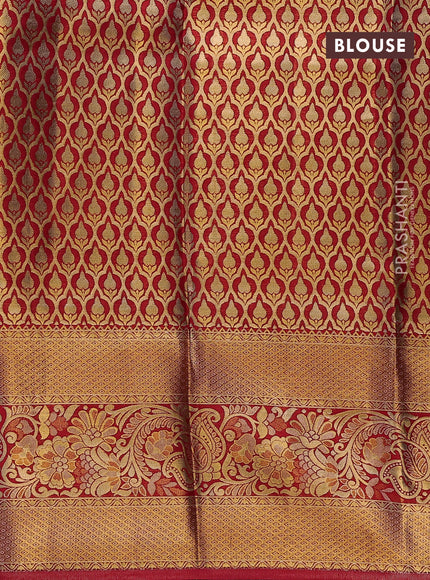 Pure kanchipuram tissue silk lehenga dhawani light blue and red with allover zari woven brocade floral weaves and long rich zari woven border