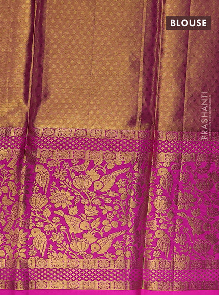 Pure kanchipuram tissue silk lehenga dhawani gold and pink with allover zari woven brocade weaves and long rich zari woven border