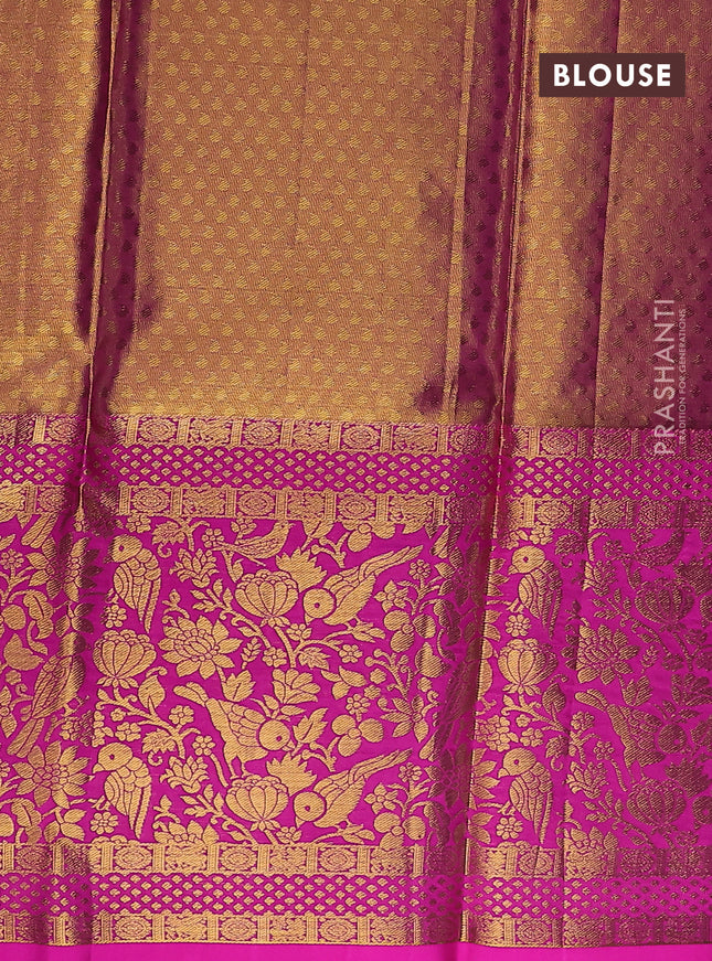 Pure kanchipuram tissue silk lehenga dhawani gold and pink with allover zari woven brocade weaves and long rich zari woven border
