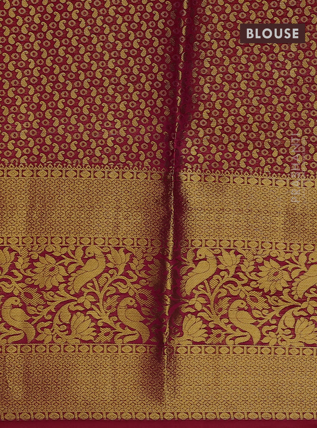 Pure kanchipuram tissue silk lehenga dhawani light blue and red with allover zari woven brocade floral weaves and long rich zari woven border