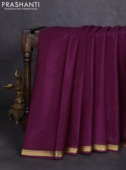 Pure mysore silk saree deep wine shade with plain body and zari woven border