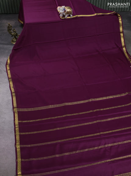 Pure mysore silk saree deep wine shade with plain body and zari woven border