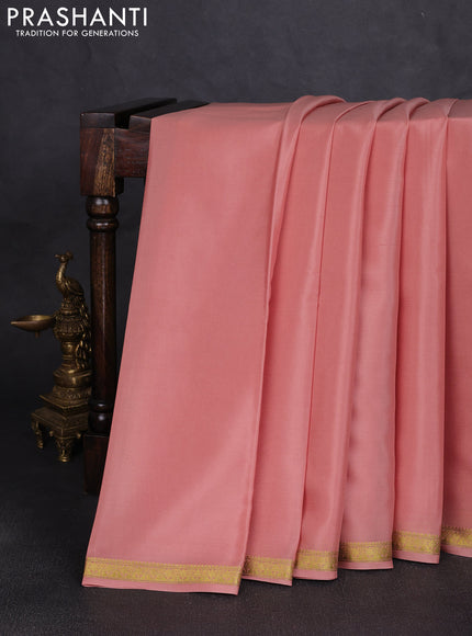 Pure mysore silk saree peach shade with plain body and zari woven border