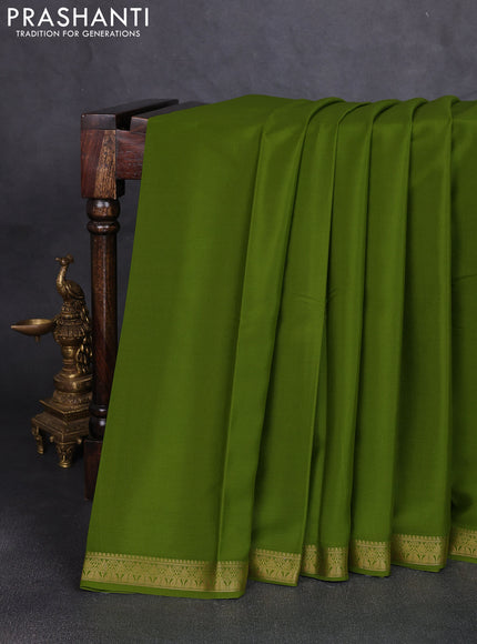 Pure mysore silk saree light green with plain body and zari woven border