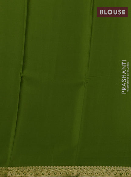 Pure mysore silk saree light green with plain body and zari woven border