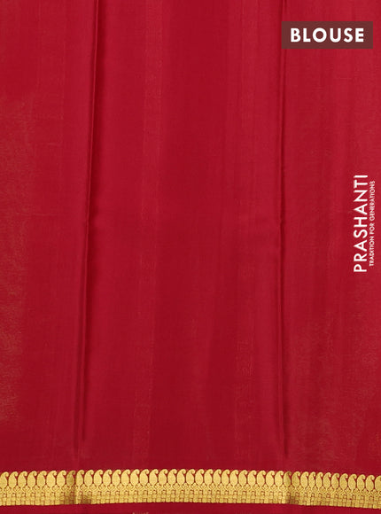 Pure mysore silk saree pista green and red with plain body and paisley zari woven border