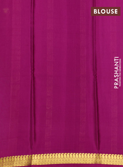 Pure mysore silk saree bottle green and dark pink with plain body and paisley zari woven border