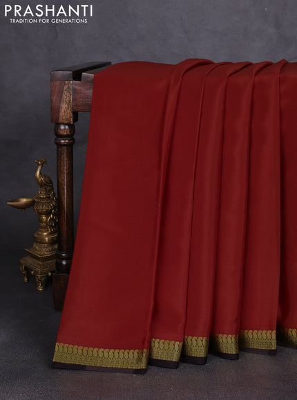 Pure mysore silk saree rust shade and coffee brown with plain body and paisley zari woven border