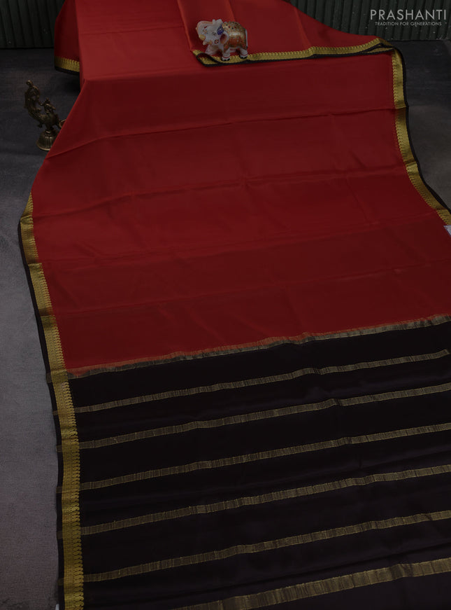 Pure mysore silk saree rust shade and coffee brown with plain body and paisley zari woven border