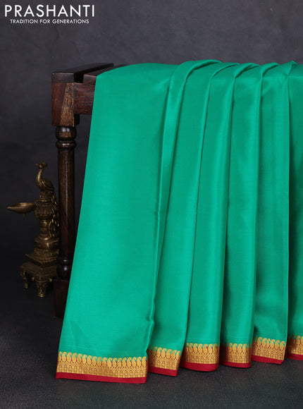 Pure mysore silk saree teal green and maroon with plain body and paisley zari woven border