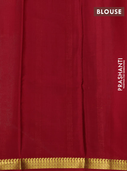 Pure mysore silk saree teal green and maroon with plain body and paisley zari woven border