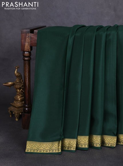 Pure mysore silk saree bottle green with plain body and zari woven border