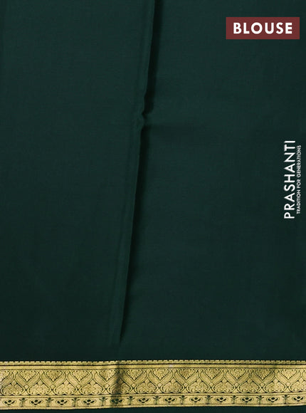 Pure mysore silk saree bottle green with plain body and zari woven border