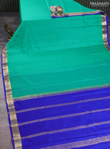 Pure mysore silk saree teal green with plain body and zari woven border