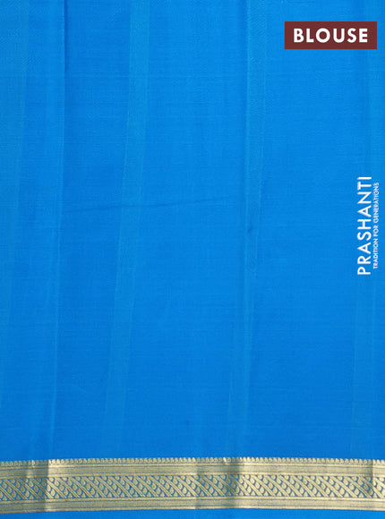 Pure mysore silk saree deep violet and cs blue wih plain body and zari woven border