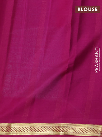 Pure mysore silk saree teal blue and dark pink with plain body and zari woven border
