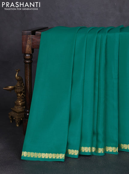 Pure mysore silk saree teal green with plain body and annam zari woven border