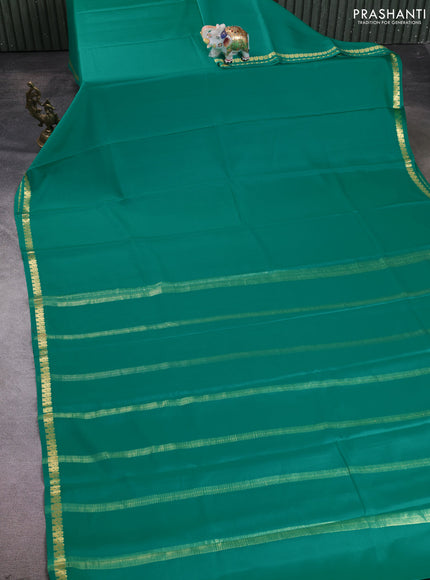 Pure mysore silk saree teal green with plain body and annam zari woven border