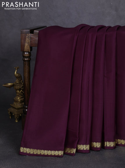 Pure mysore silk saree deep wine shade with plain body and annam zari woven border