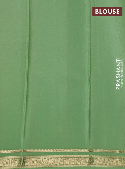 Pure mysore silk saree deep wine shade and pista green with plain body and zari woven border
