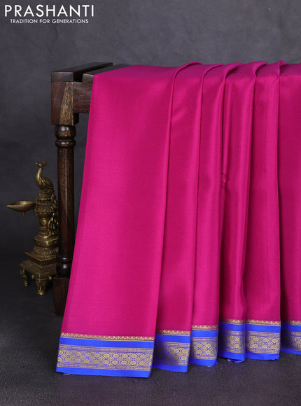 Pure mysore silk saree dark pink and royal blue with plain body and zari woven border