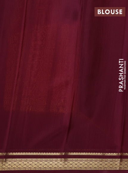 Pure mysore silk saree yellow and deep wine with plain body and zari woven border