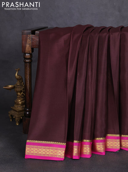 Pure mysore silk saree coffee brown and pink with plain body and zari woven border