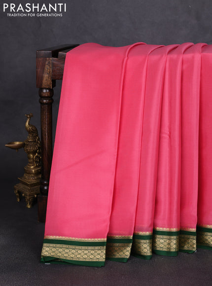 Pure mysore silk saree peach pink and green with plain body and zari woven border