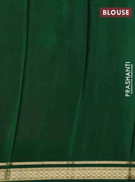 Pure mysore silk saree peach pink and green with plain body and zari woven border
