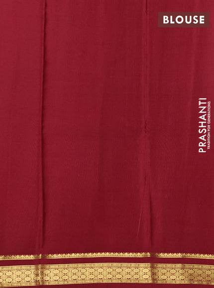 Pure mysore silk saree cs blue and rust shade with plain body and zari woven border