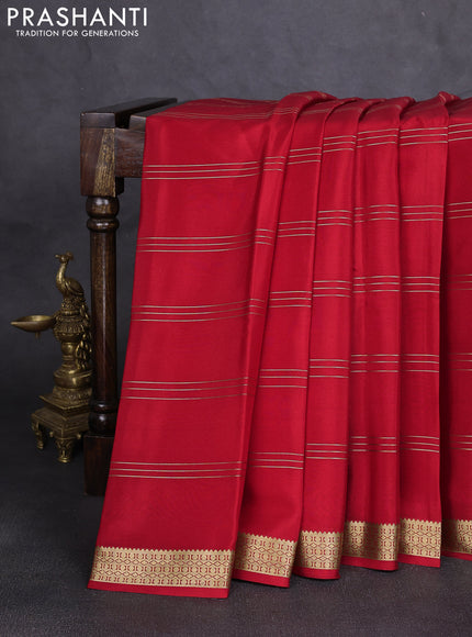 Pure mysore silk saree red with zari weaves and zari woven border