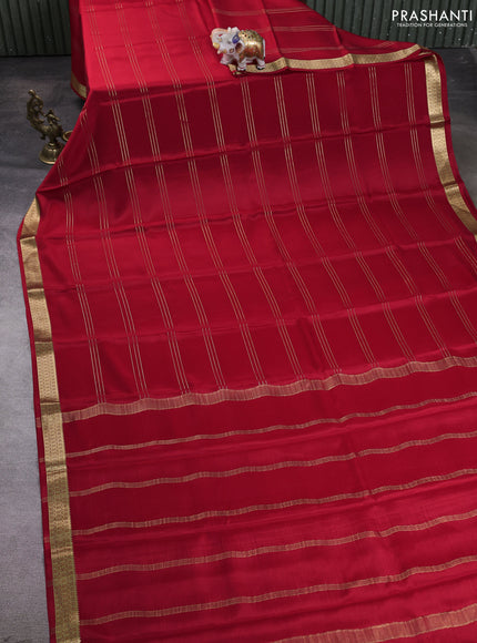 Pure mysore silk saree red with zari weaves and zari woven border