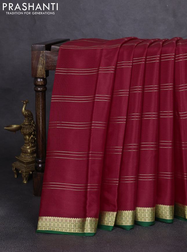 Pure mysore silk saree red and green with zari weaves and zari woven border