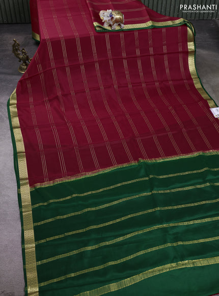 Pure mysore silk saree red and green with zari weaves and zari woven border