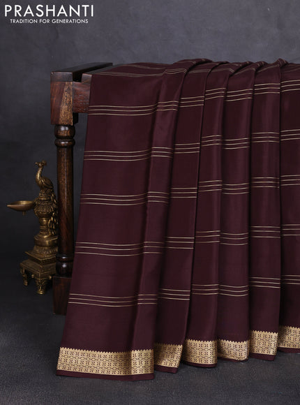 Pure mysore silk saree coffee brown with allover zari stripe pattern and zari woven border