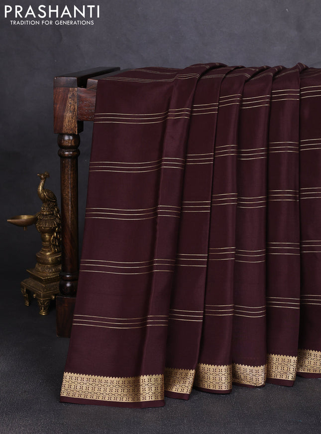 Pure mysore silk saree coffee brown with allover zari stripe pattern and zari woven border