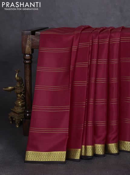 Pure mysore silk saree maroon and black with zari weaves and zari woven border
