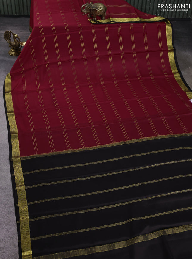 Pure mysore silk saree maroon and black with zari weaves and zari woven border