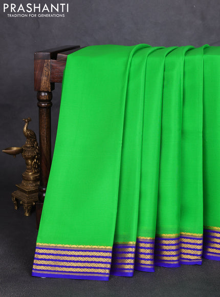 Pure mysore silk saree light green and royal blue with plain body and zari woven border