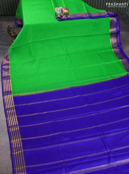 Pure mysore silk saree light green and royal blue with plain body and zari woven border