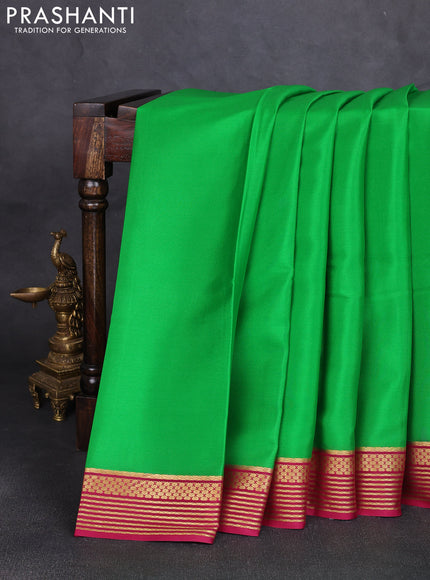 Pure mysore silk saree light green and wine shade with plain body and zari woven border