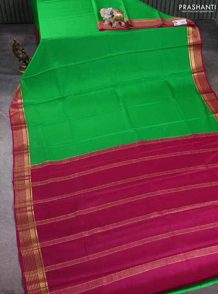 Pure mysore silk saree light green and wine shade with plain body and zari woven border