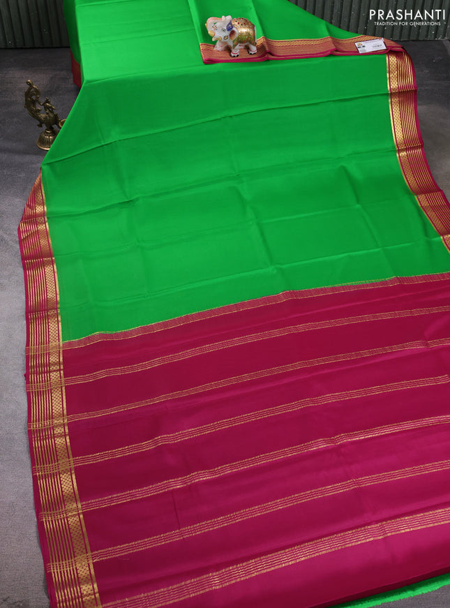 Pure mysore silk saree light green and wine shade with plain body and zari woven border