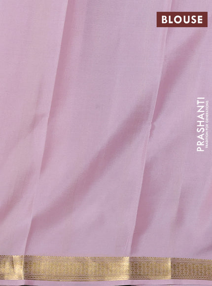 Pure mysore silk saree green and baby pink with plain body and zari woven border