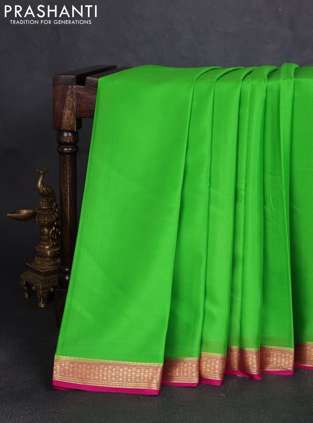 Pure mysore silk saree light green and pink with plain body and zari woven border