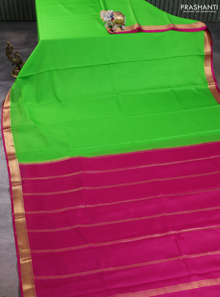 Pure mysore silk saree light green and pink with plain body and zari woven border